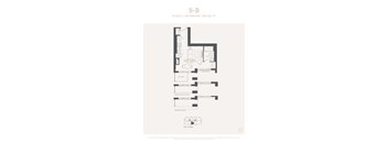 A floor plan for a studio apartment with a bathroom and a balcony.